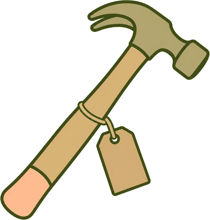 A claw hammer with a borrowing tag
