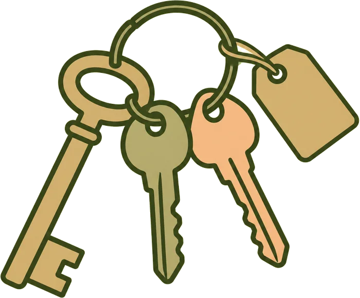 A ring of keys with a parcel tag
