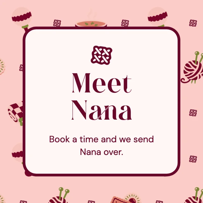 Post: a "Meet Nana" label on the illustrated pattern