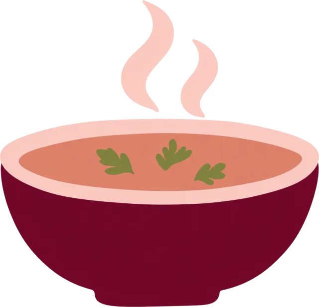 A steaming bowl of soup