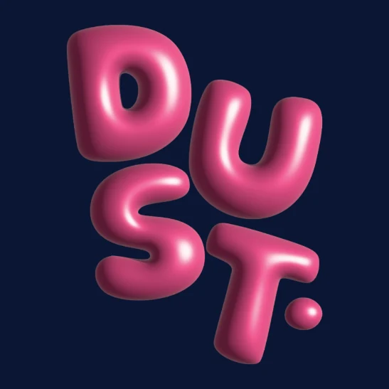 Pink 3D Dust wordmark on midnight