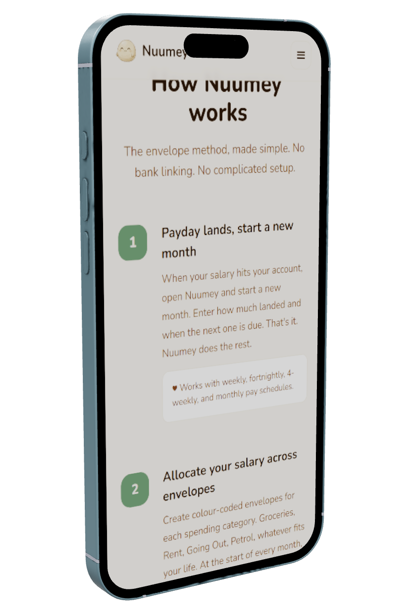 Nuumey how it works page on mobile